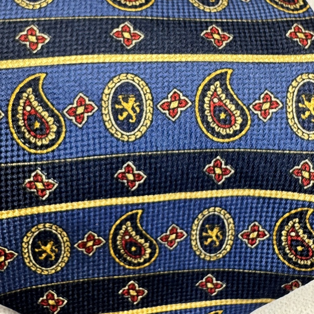 Tommy Hilfiger Vintage Blue Gold Paisley Arabesque Striped 100% Silk Tie